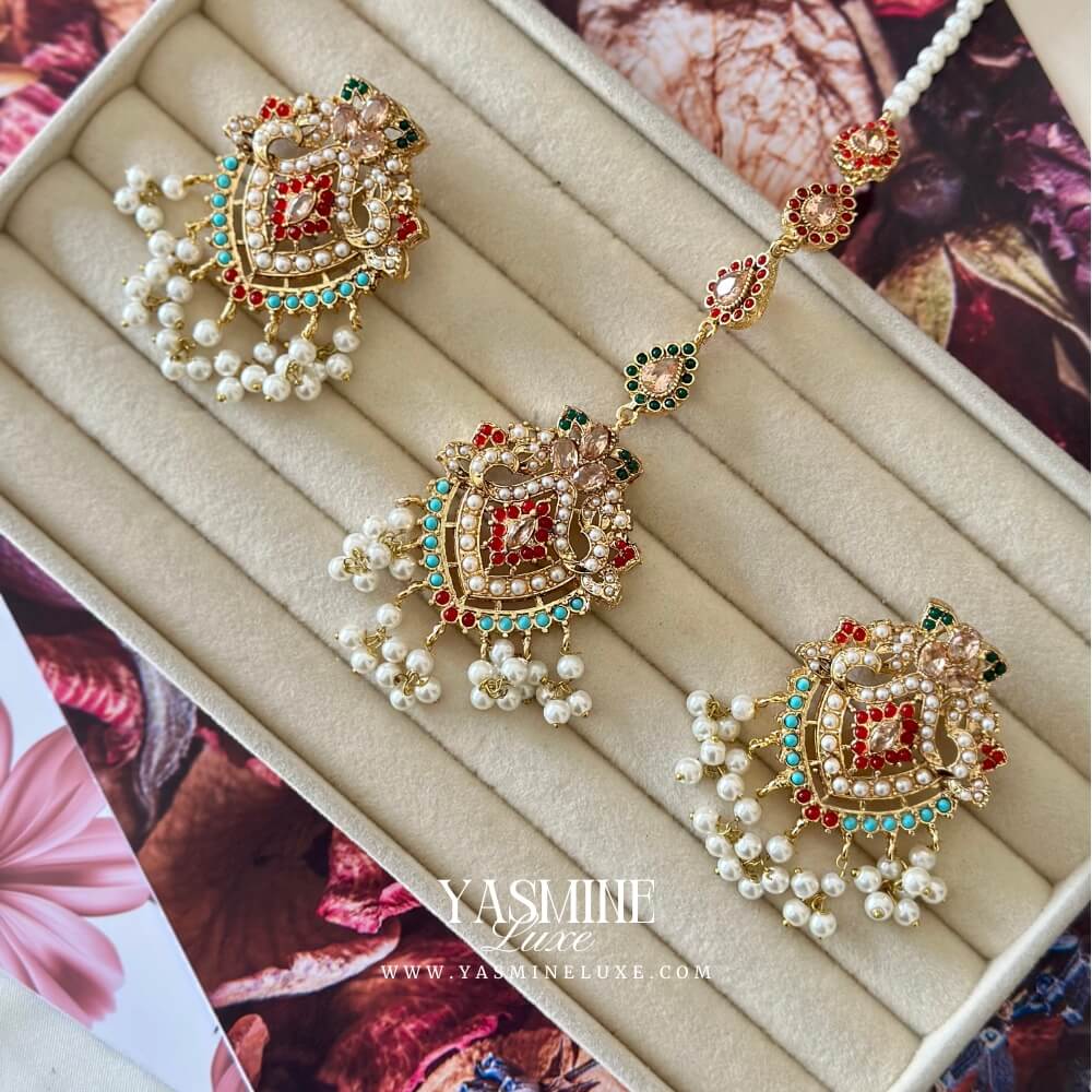 Nauratan Earrings & Matha Tikka Set